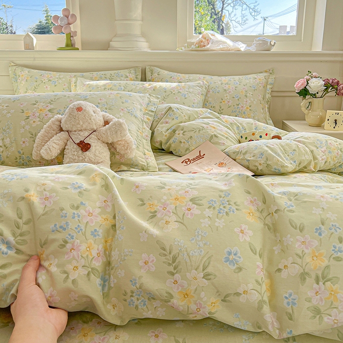 91家纺网 家纺一手货源 找家纺 名优家纺 2026新款12868全棉小清新印花四件套单品系列-四件套 徐徐花开