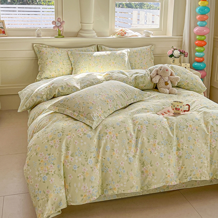 91家纺网 家纺一手货源 找家纺 名优家纺 2026新款12868全棉小清新印花四件套单品系列-四件套 徐徐花开