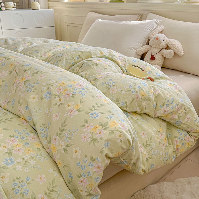 91家纺网 家纺一手货源 找家纺 名优家纺 2026新款12868全棉小清新印花四件套单品系列-四件套 徐徐花开