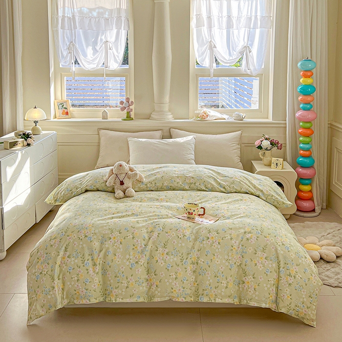 91家纺网 家纺一手货源 找家纺 名优家纺 2026新款12868全棉小清新印花四件套单品系列-四件套 徐徐花开