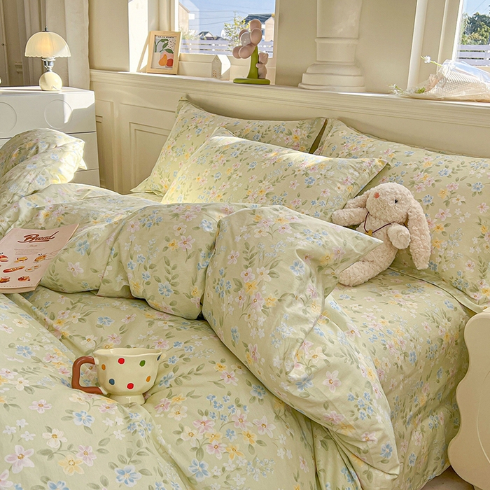 91家纺网 家纺一手货源 找家纺 名优家纺 2026新款12868全棉小清新印花四件套单品系列-四件套 徐徐花开