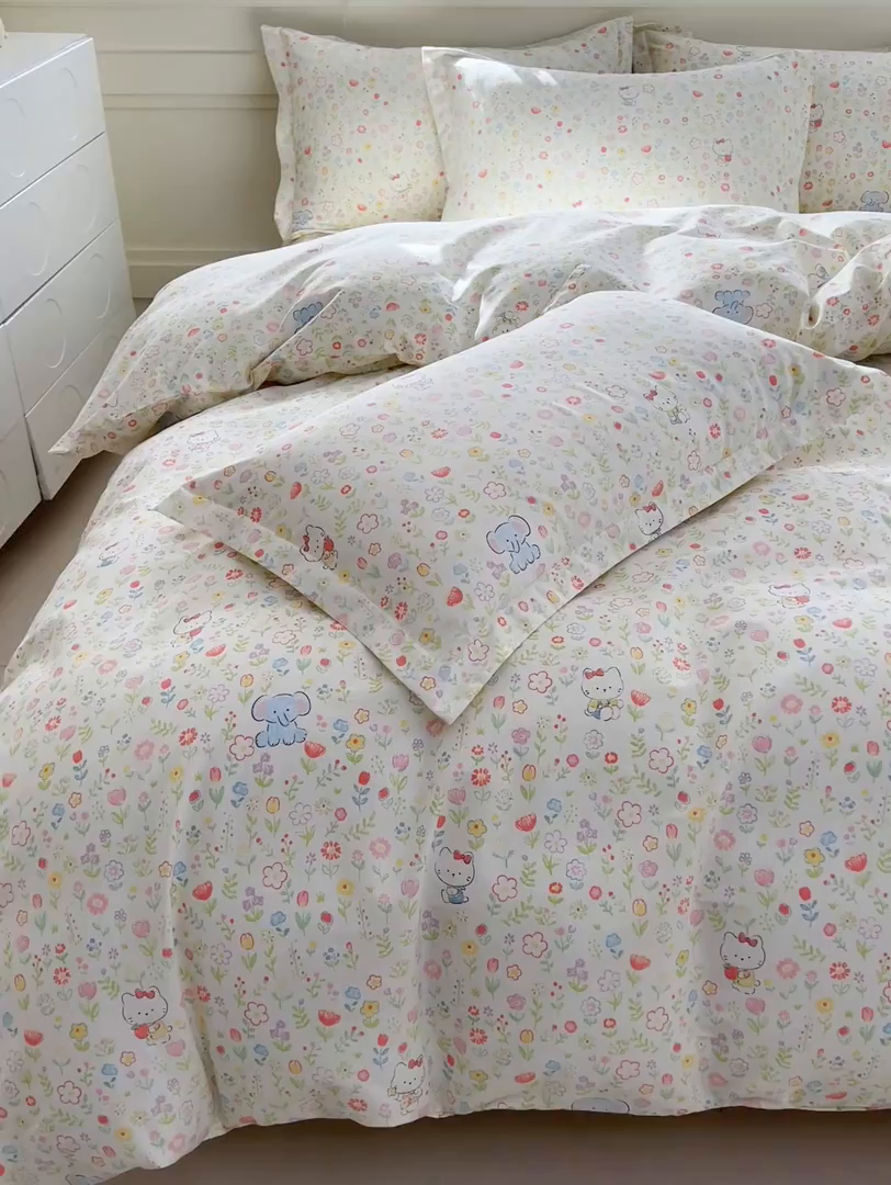 91家纺网 家纺一手货源 找家纺 名优家纺 2026新款12868全棉小清新印花四件套单品系列-四件套 动物花园