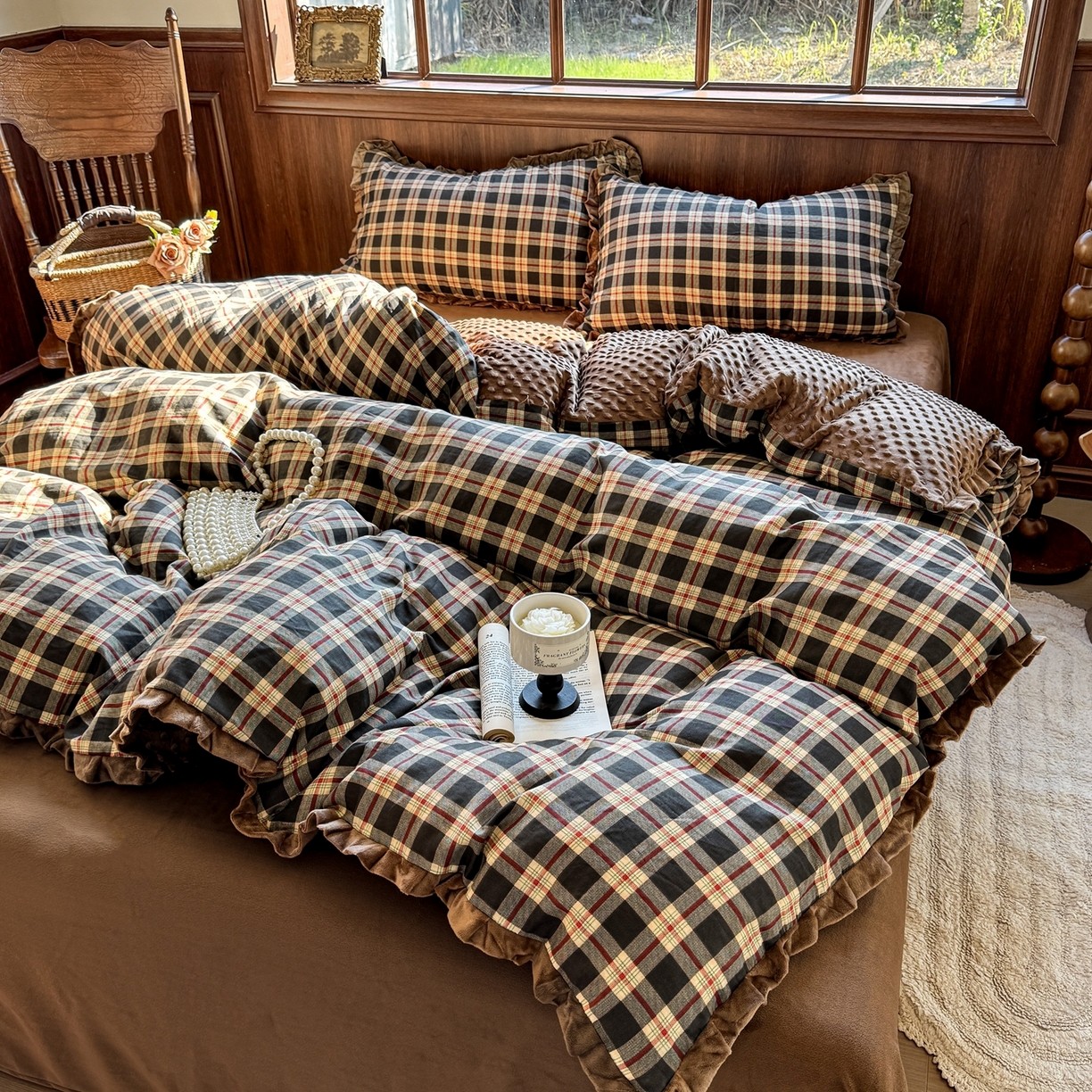 黛馨 2025秋冬新款棉加绒全棉双层纱宝宝绒工艺款花边四件套-花边款 罗格先生-花边款