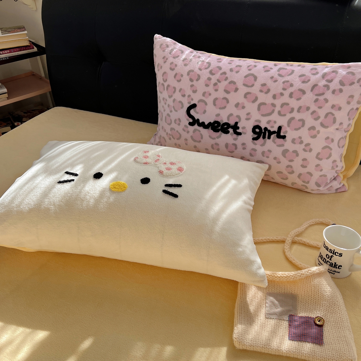 91家纺网 家纺一手货源 找家纺 桃喜 2025新款猫咪毛巾绣四件套 小猫豹纹粉