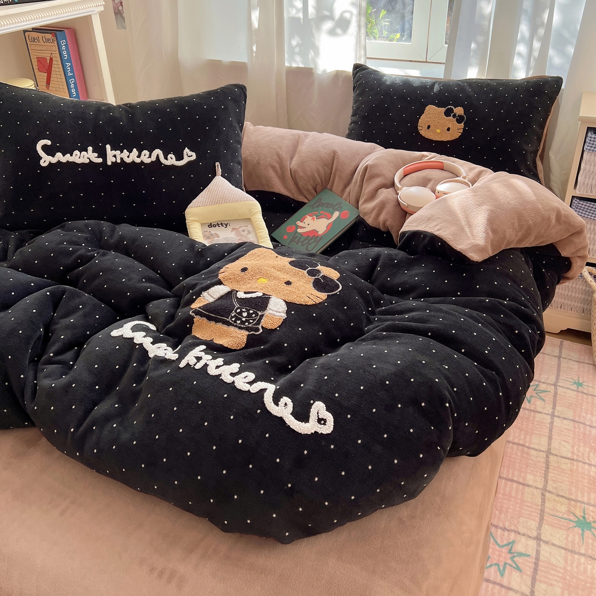 91家纺网 家纺一手货源 找家纺 桃喜 2025新款猫咪毛巾绣四件套 小香风猫猫