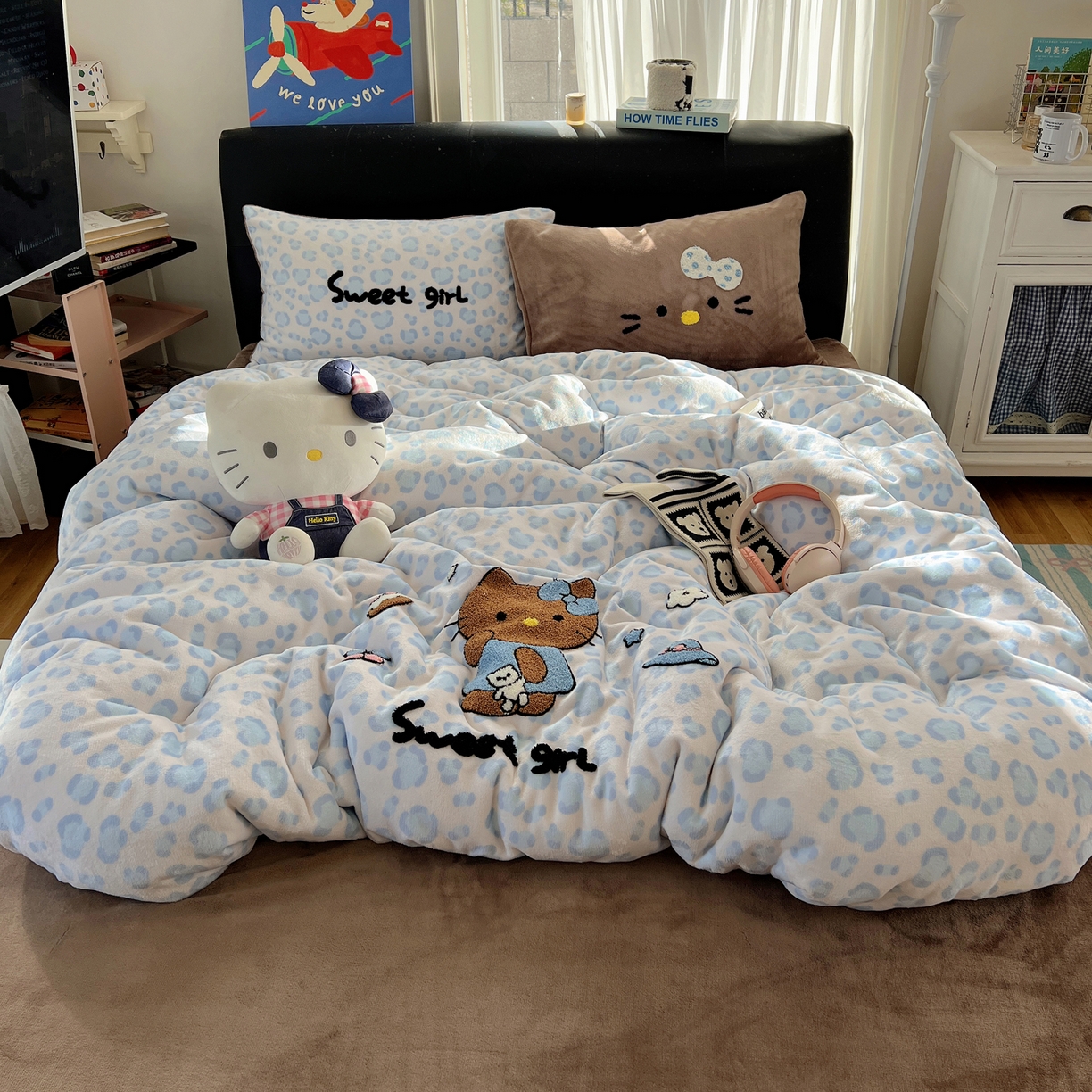 91家纺网 家纺一手货源 找家纺 桃喜 2025新款猫咪毛巾绣四件套 小猫豹纹蓝