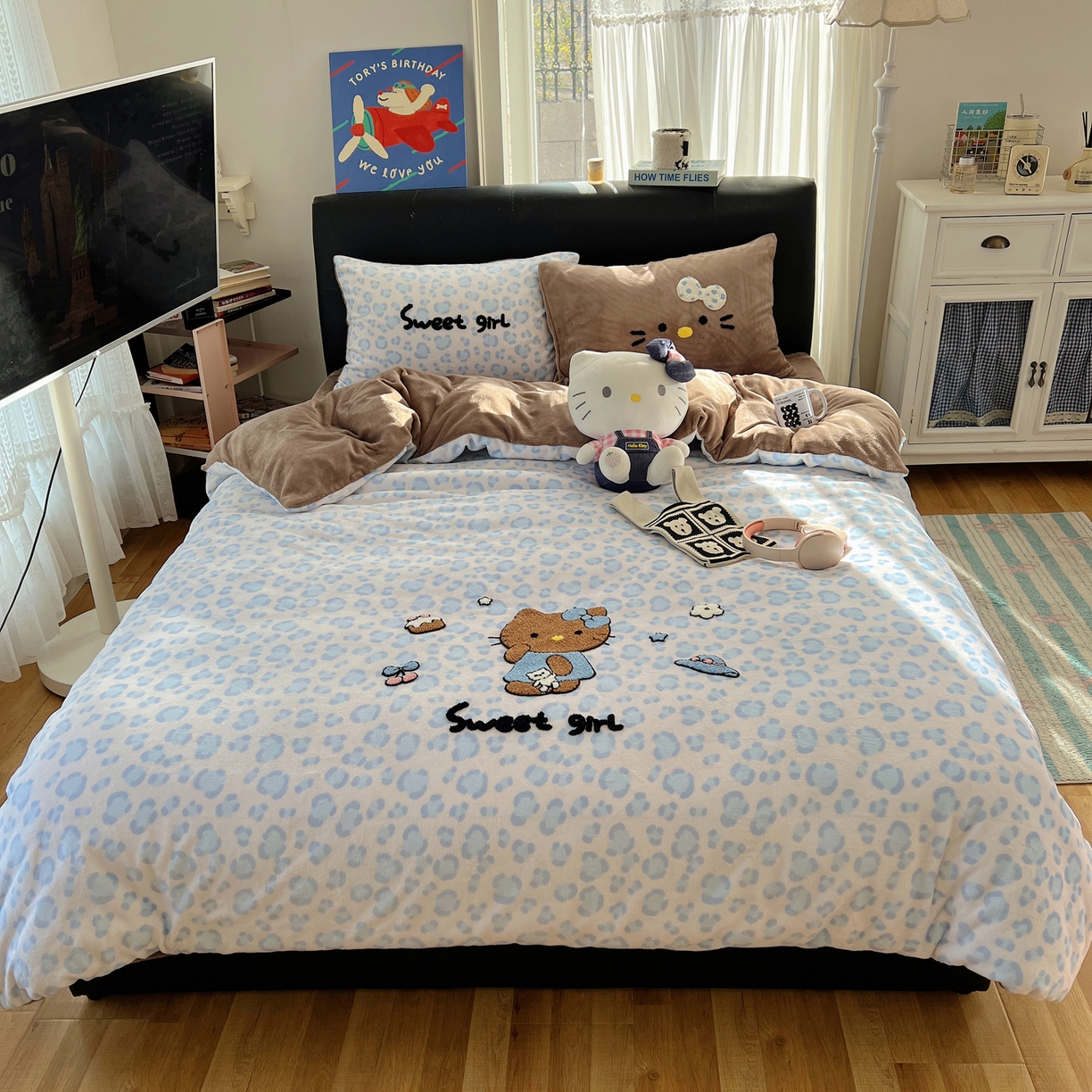 91家纺网 家纺一手货源 找家纺 桃喜 2025新款猫咪毛巾绣四件套 小猫豹纹蓝