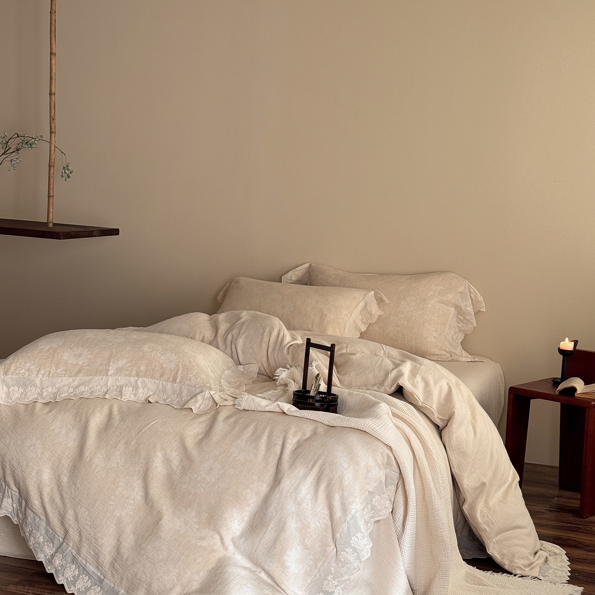 （总）爱丽丝 2026新款色织提花棉麻四件套-醒时见春花边款