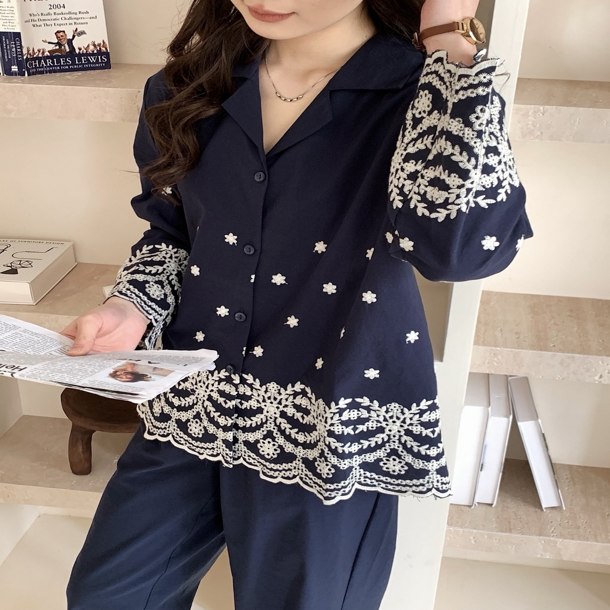 91家纺网 家纺一手货源 找家纺 （总）妍景家居生活馆 韩系25057-刺绣衬衫翻领套装