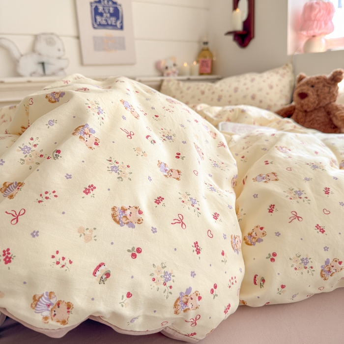 91家纺网 家纺一手货源 找家纺 佳鸿家纺 2026新款【提供买家秀】110克高克重云朵棉四件套学生宿舍三件套床单款床笠款 黄油童话