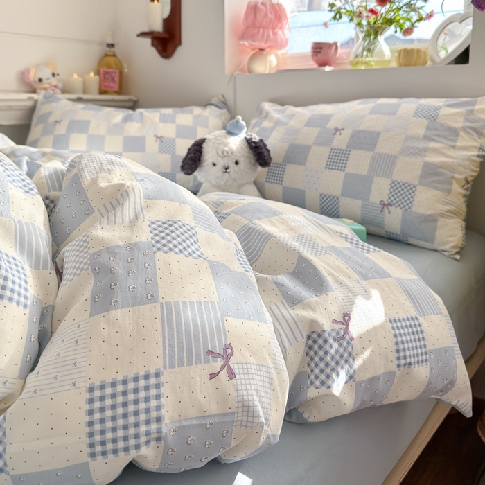 91家纺网 家纺一手货源 找家纺 佳鸿家纺 2026新款【提供买家秀】110克高克重云朵棉四件套学生宿舍三件套床单款床笠款 海盐奶格