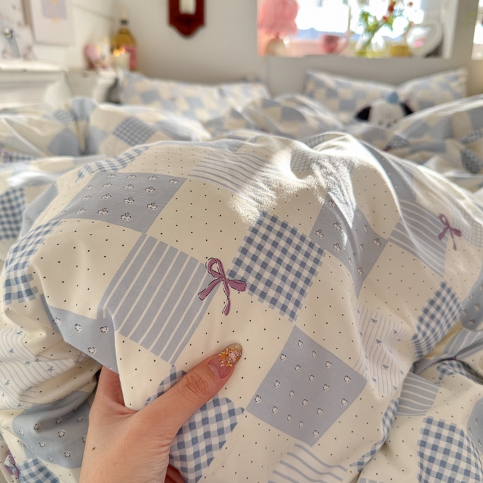 91家纺网 家纺一手货源 找家纺 佳鸿家纺 2026新款【提供买家秀】110克高克重云朵棉四件套学生宿舍三件套床单款床笠款 海盐奶格