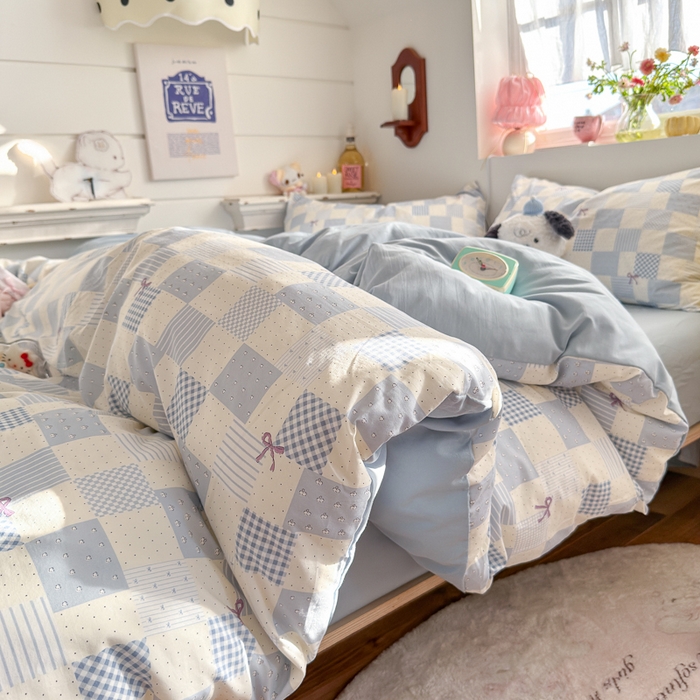 91家纺网 家纺一手货源 找家纺 佳鸿家纺 2026新款【提供买家秀】110克高克重云朵棉四件套学生宿舍三件套床单款床笠款 海盐奶格