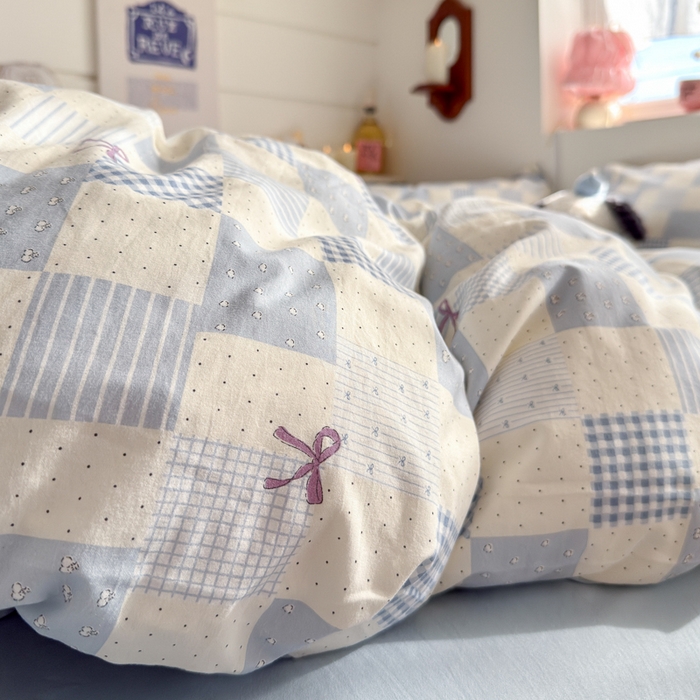 91家纺网 家纺一手货源 找家纺 佳鸿家纺 2026新款【提供买家秀】110克高克重云朵棉四件套学生宿舍三件套床单款床笠款 海盐奶格