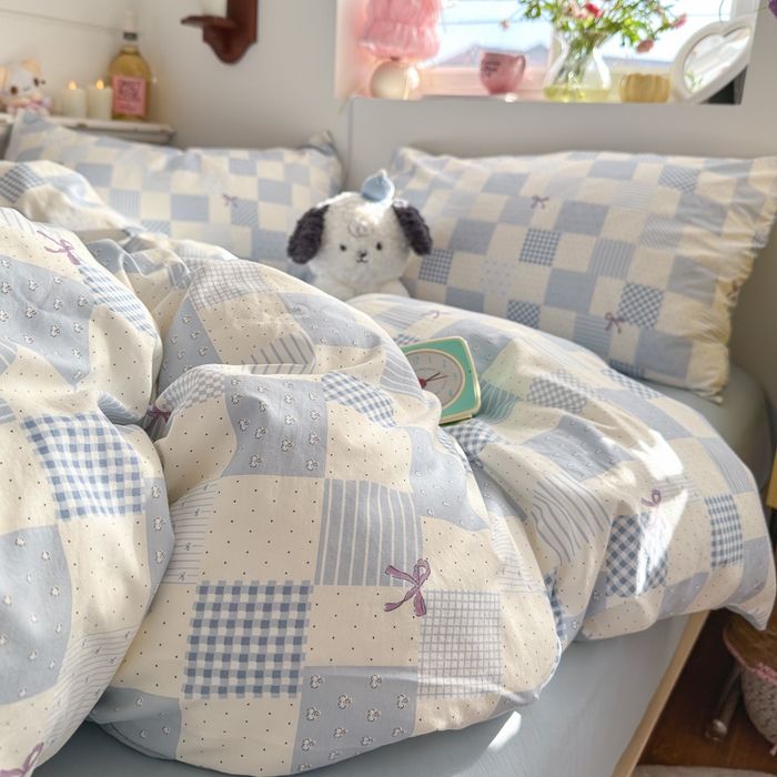 91家纺网 家纺一手货源 找家纺 佳鸿家纺 2026新款【提供买家秀】110克高克重云朵棉四件套学生宿舍三件套床单款床笠款 海盐奶格