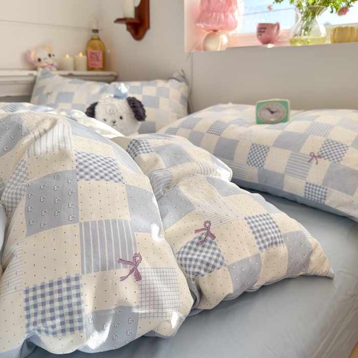 91家纺网 家纺一手货源 找家纺 佳鸿家纺 2026新款【提供买家秀】110克高克重云朵棉四件套学生宿舍三件套床单款床笠款 海盐奶格