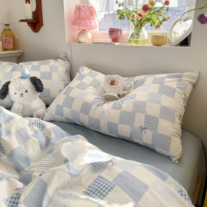 91家纺网 家纺一手货源 找家纺 佳鸿家纺 2026新款【提供买家秀】110克高克重云朵棉四件套学生宿舍三件套床单款床笠款 海盐奶格