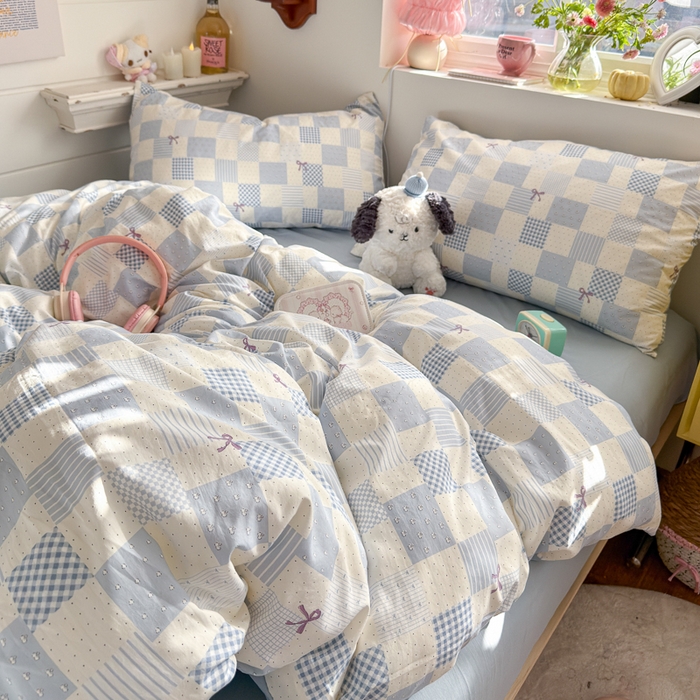 91家纺网 家纺一手货源 找家纺 佳鸿家纺 2026新款【提供买家秀】110克高克重云朵棉四件套学生宿舍三件套床单款床笠款 海盐奶格