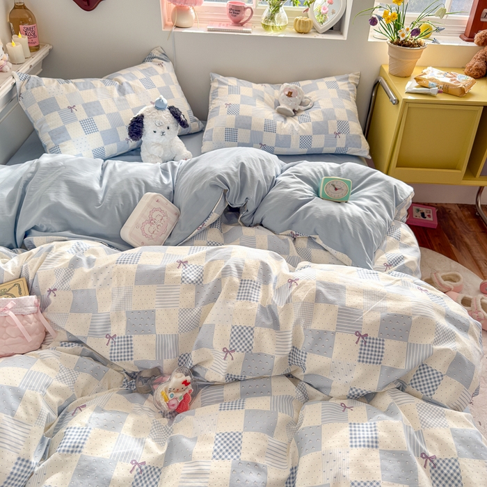 91家纺网 家纺一手货源 找家纺 佳鸿家纺 2026新款【提供买家秀】110克高克重云朵棉四件套学生宿舍三件套床单款床笠款 海盐奶格