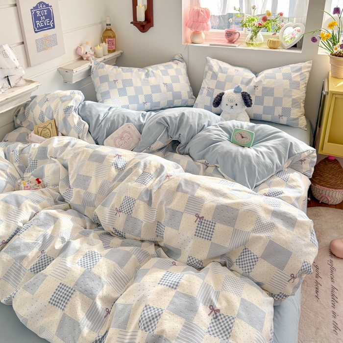 91家纺网 家纺一手货源 找家纺 佳鸿家纺 2026新款【提供买家秀】110克高克重云朵棉四件套学生宿舍三件套床单款床笠款 海盐奶格