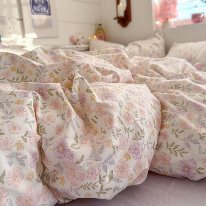 91家纺网 家纺一手货源 找家纺 佳鸿家纺 2026新款【提供买家秀】110克高克重云朵棉四件套学生宿舍三件套床单款床笠款 眠花小屿