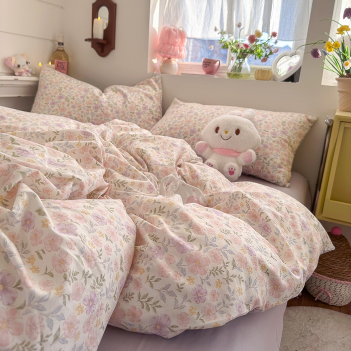 91家纺网 家纺一手货源 找家纺 佳鸿家纺 2026新款【提供买家秀】110克高克重云朵棉四件套学生宿舍三件套床单款床笠款 眠花小屿