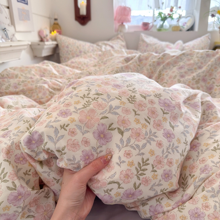 91家纺网 家纺一手货源 找家纺 佳鸿家纺 2026新款【提供买家秀】110克高克重云朵棉四件套学生宿舍三件套床单款床笠款 眠花小屿