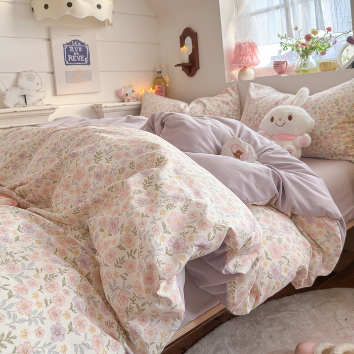 91家纺网 家纺一手货源 找家纺 佳鸿家纺 2026新款【提供买家秀】110克高克重云朵棉四件套学生宿舍三件套床单款床笠款 眠花小屿