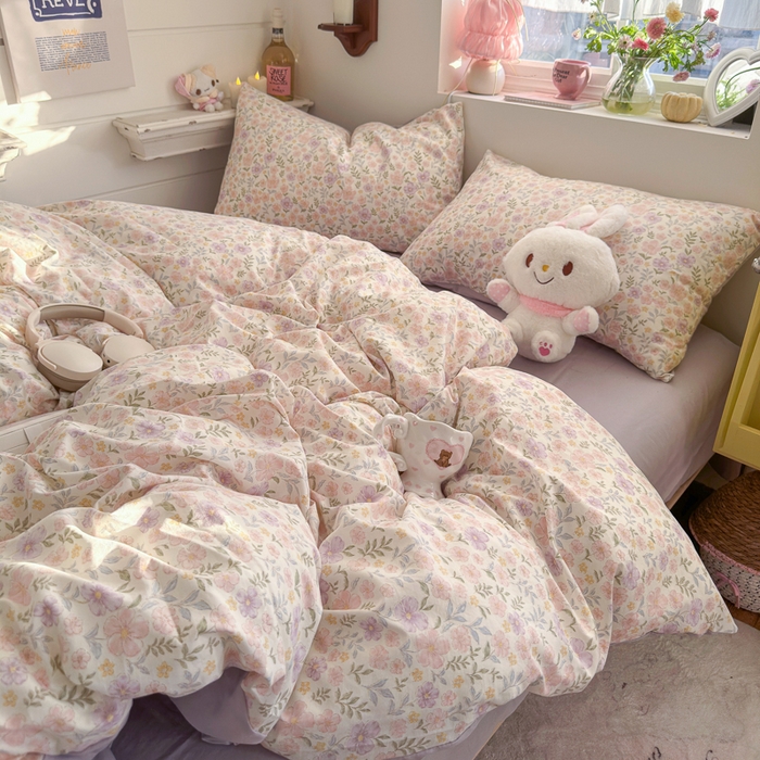 91家纺网 家纺一手货源 找家纺 佳鸿家纺 2026新款【提供买家秀】110克高克重云朵棉四件套学生宿舍三件套床单款床笠款 眠花小屿