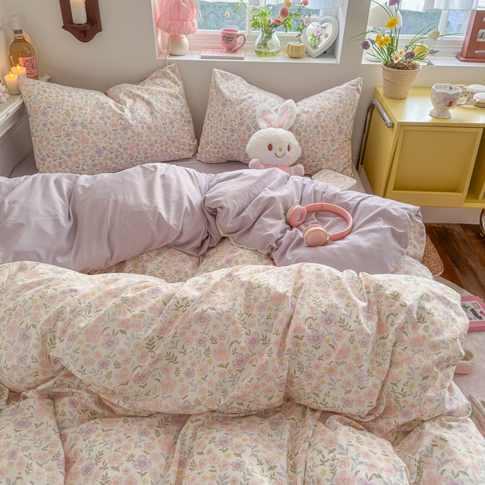 91家纺网 家纺一手货源 找家纺 佳鸿家纺 2026新款【提供买家秀】110克高克重云朵棉四件套学生宿舍三件套床单款床笠款 眠花小屿