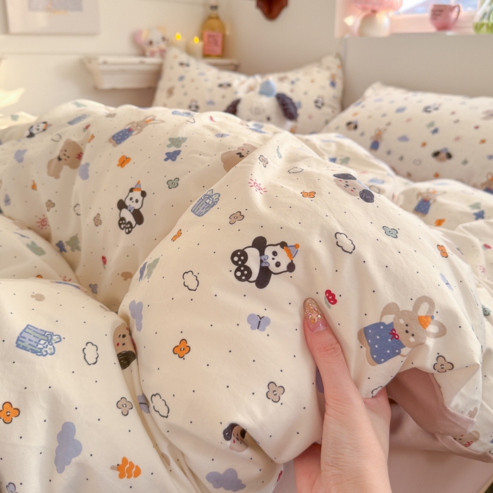 91家纺网 家纺一手货源 找家纺 佳鸿家纺 2026新款【提供买家秀】110克高克重云朵棉四件套学生宿舍三件套床单款床笠款 奶糖动物园