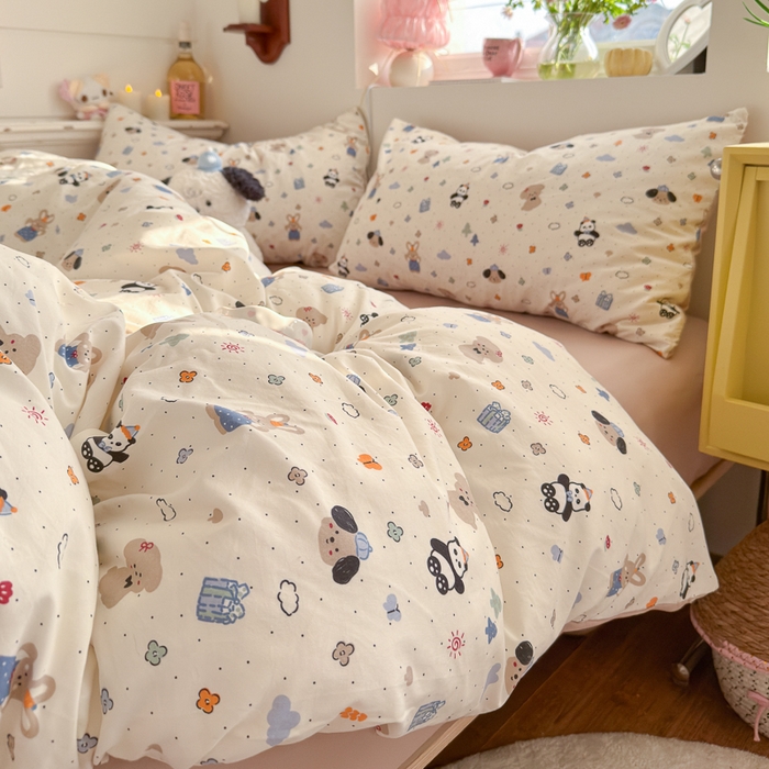 91家纺网 家纺一手货源 找家纺 佳鸿家纺 2026新款【提供买家秀】110克高克重云朵棉四件套学生宿舍三件套床单款床笠款 奶糖动物园