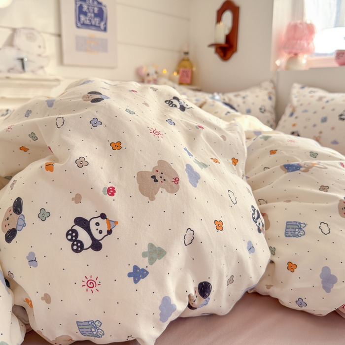 91家纺网 家纺一手货源 找家纺 佳鸿家纺 2026新款【提供买家秀】110克高克重云朵棉四件套学生宿舍三件套床单款床笠款 奶糖动物园