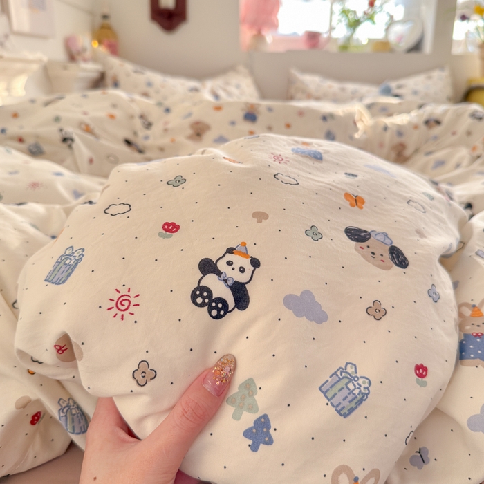 91家纺网 家纺一手货源 找家纺 佳鸿家纺 2026新款【提供买家秀】110克高克重云朵棉四件套学生宿舍三件套床单款床笠款 奶糖动物园