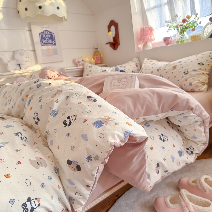 91家纺网 家纺一手货源 找家纺 佳鸿家纺 2026新款【提供买家秀】110克高克重云朵棉四件套学生宿舍三件套床单款床笠款 奶糖动物园