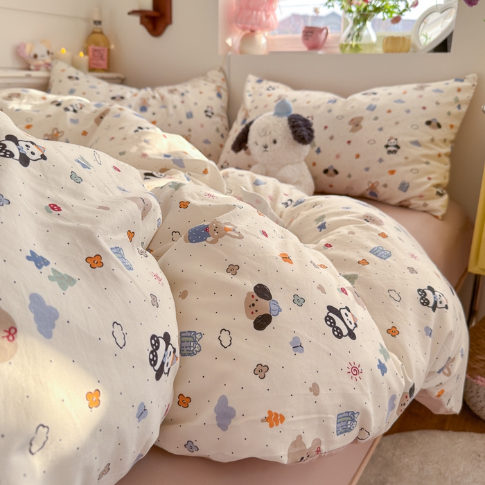 91家纺网 家纺一手货源 找家纺 佳鸿家纺 2026新款【提供买家秀】110克高克重云朵棉四件套学生宿舍三件套床单款床笠款 奶糖动物园