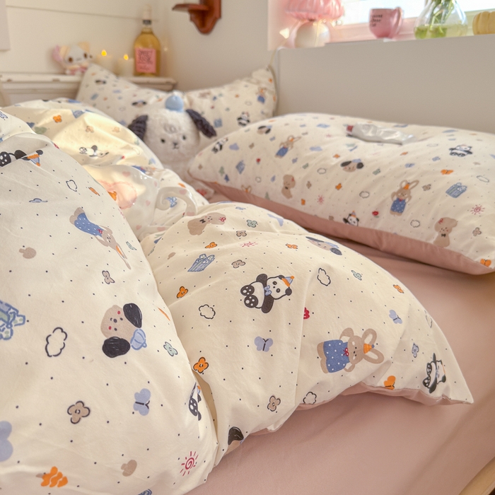 91家纺网 家纺一手货源 找家纺 佳鸿家纺 2026新款【提供买家秀】110克高克重云朵棉四件套学生宿舍三件套床单款床笠款 奶糖动物园