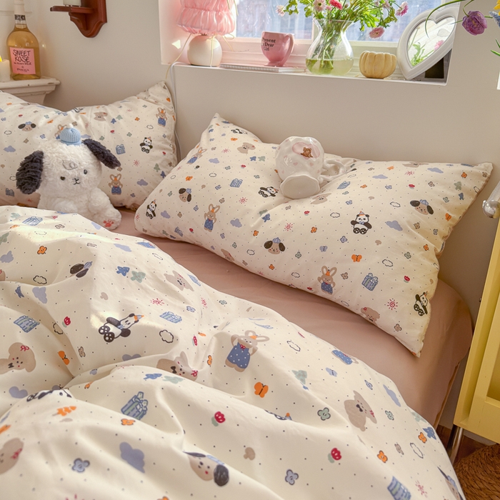 91家纺网 家纺一手货源 找家纺 佳鸿家纺 2026新款【提供买家秀】110克高克重云朵棉四件套学生宿舍三件套床单款床笠款 奶糖动物园