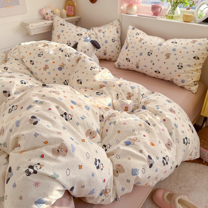 91家纺网 家纺一手货源 找家纺 佳鸿家纺 2026新款【提供买家秀】110克高克重云朵棉四件套学生宿舍三件套床单款床笠款 奶糖动物园