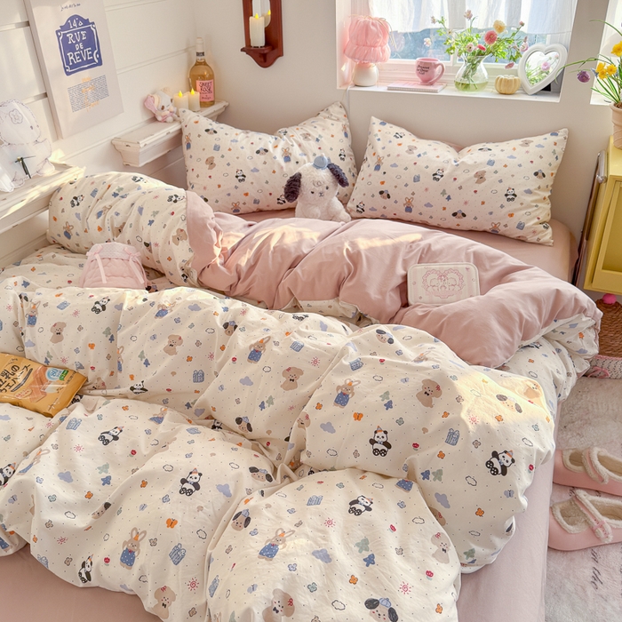 91家纺网 家纺一手货源 找家纺 佳鸿家纺 2026新款【提供买家秀】110克高克重云朵棉四件套学生宿舍三件套床单款床笠款 奶糖动物园