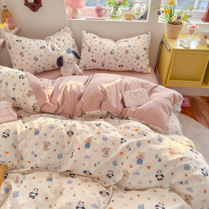 91家纺网 家纺一手货源 找家纺 佳鸿家纺 2026新款【提供买家秀】110克高克重云朵棉四件套学生宿舍三件套床单款床笠款 奶糖动物园
