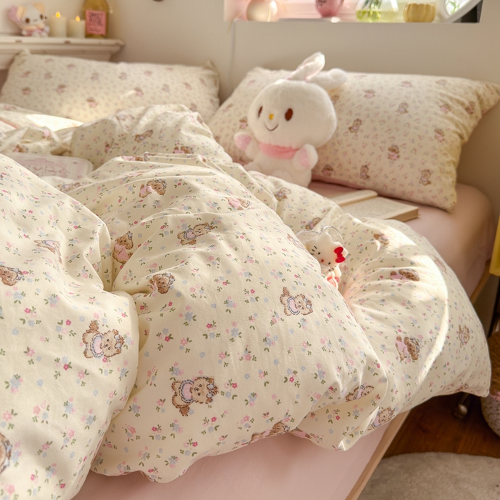 91家纺网 家纺一手货源 找家纺 佳鸿家纺 2026新款【提供买家秀】110克高克重云朵棉四件套学生宿舍三件套床单款床笠款 奶杏宠语