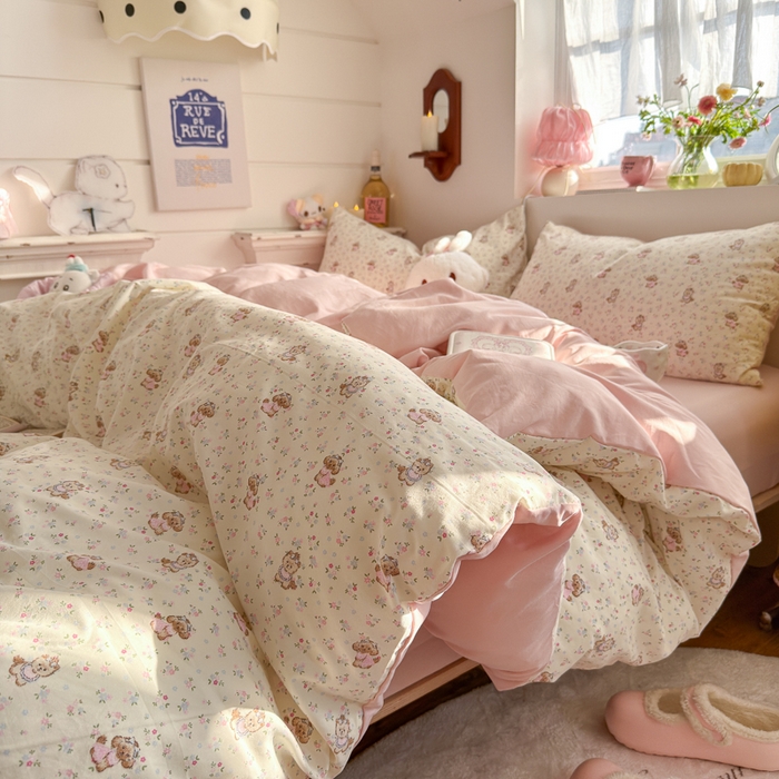 91家纺网 家纺一手货源 找家纺 佳鸿家纺 2026新款【提供买家秀】110克高克重云朵棉四件套学生宿舍三件套床单款床笠款 奶杏宠语