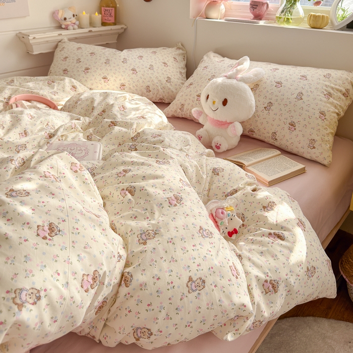 91家纺网 家纺一手货源 找家纺 佳鸿家纺 2026新款【提供买家秀】110克高克重云朵棉四件套学生宿舍三件套床单款床笠款 奶杏宠语