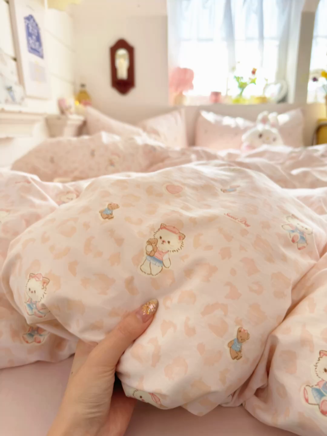 91家纺网 家纺一手货源 找家纺 佳鸿家纺 2026新款【提供买家秀】110克高克重云朵棉四件套学生宿舍三件套床单款床笠款 桃粉熊心