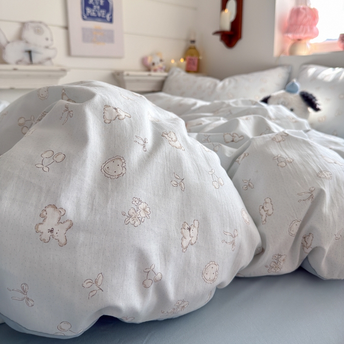 91家纺网 家纺一手货源 找家纺 佳鸿家纺 2026新款【提供买家秀】110克高克重云朵棉四件套学生宿舍三件套床单款床笠款 雾蓝软熊