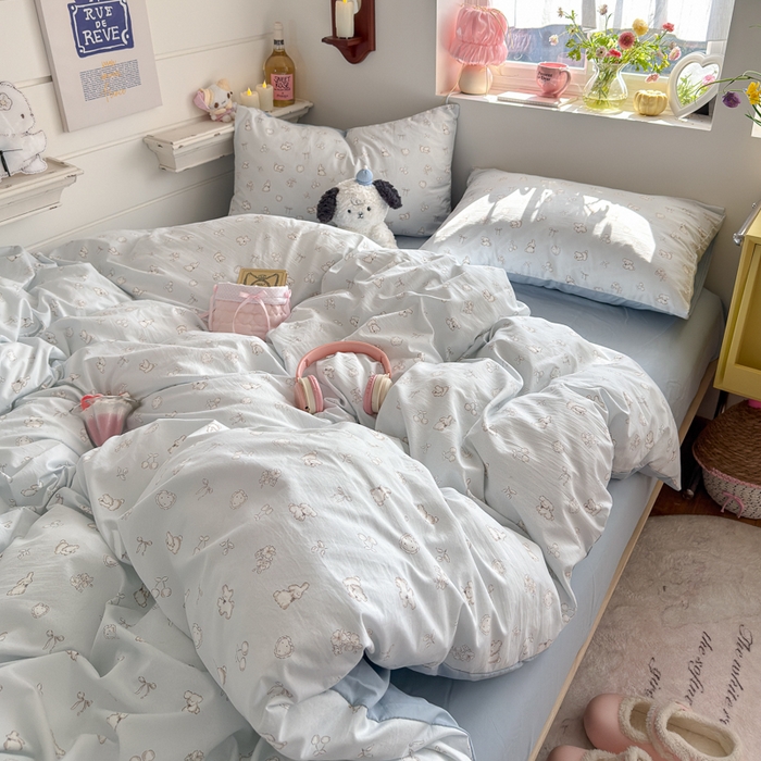 佳鸿家纺 2026新款【提供买家秀】110克高克重云朵棉四件套学生宿舍三件套床单款床笠款 雾蓝软熊