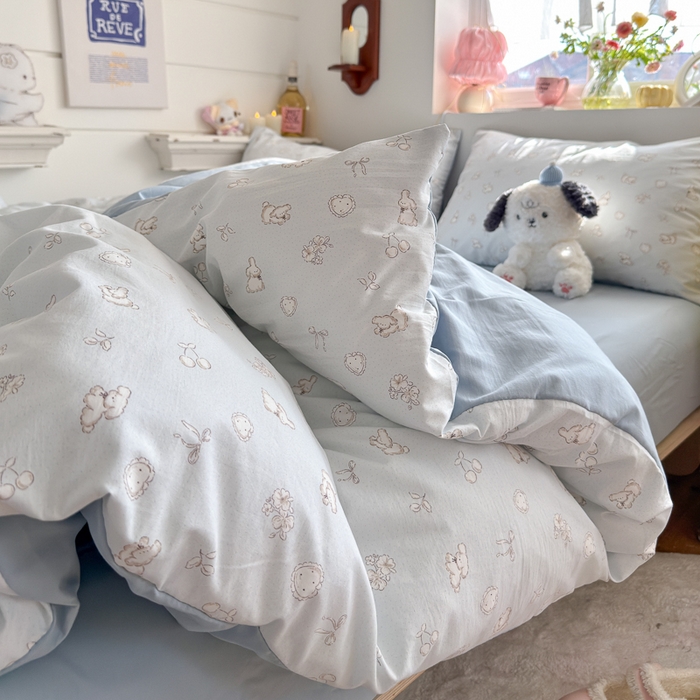 91家纺网 家纺一手货源 找家纺 佳鸿家纺 2026新款【提供买家秀】110克高克重云朵棉四件套学生宿舍三件套床单款床笠款 雾蓝软熊