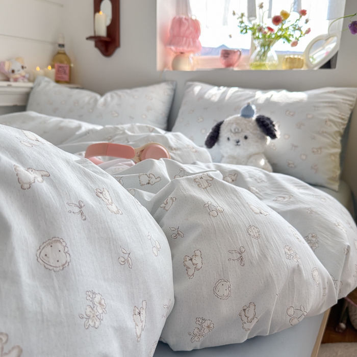 91家纺网 家纺一手货源 找家纺 佳鸿家纺 2026新款【提供买家秀】110克高克重云朵棉四件套学生宿舍三件套床单款床笠款 雾蓝软熊