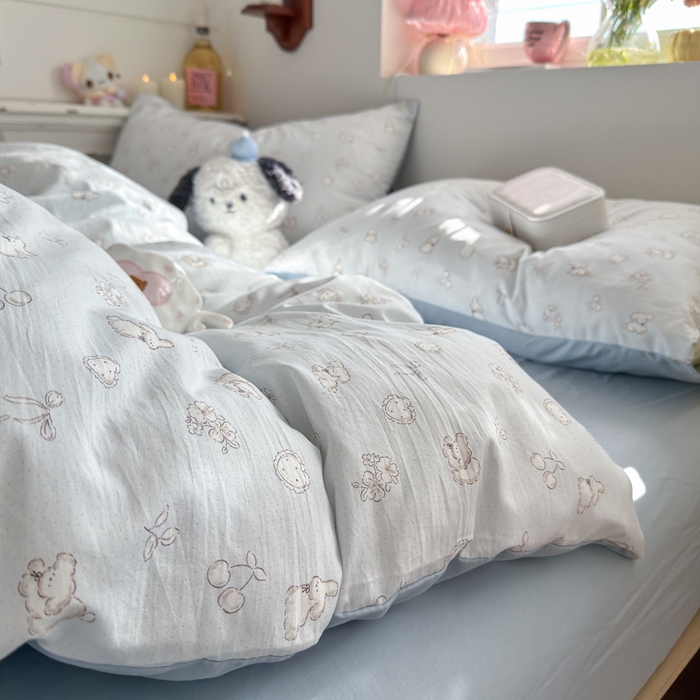 91家纺网 家纺一手货源 找家纺 佳鸿家纺 2026新款【提供买家秀】110克高克重云朵棉四件套学生宿舍三件套床单款床笠款 雾蓝软熊